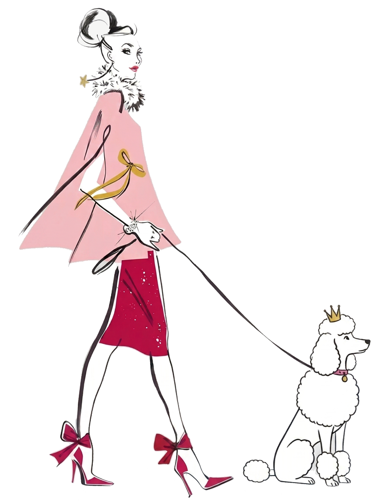 愛犬と歩く女性のイラスト